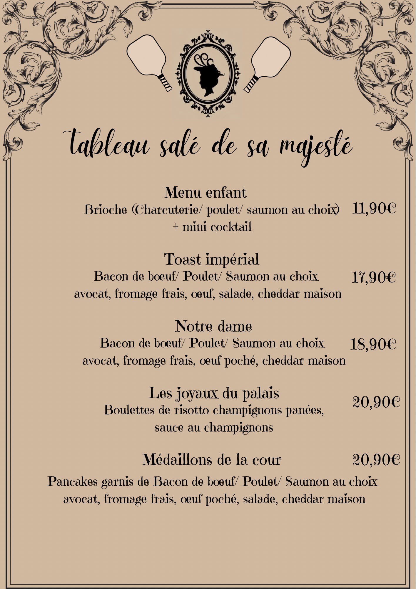 Carte des plats salés